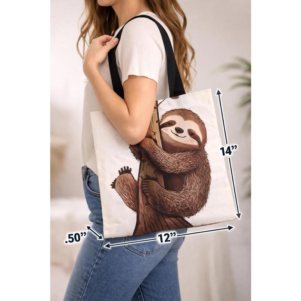 Canvas Tote Bag with Sloth Print